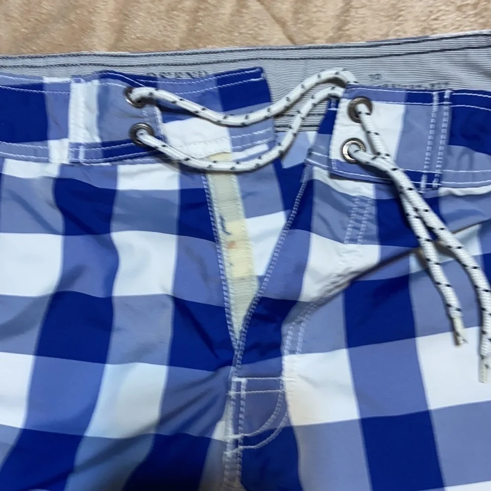 Lands End canvas blue white checkered board shorts